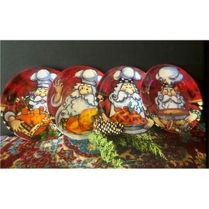 Christmas Santa Chef Dessert Plates Box Santa's Workbench Set of NIB